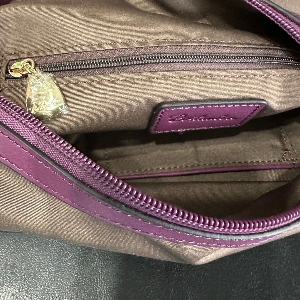 Bostanten purple plum leather 11” drop 15x14x5” Purse extra strap makeup bag - Picture 10 of 12